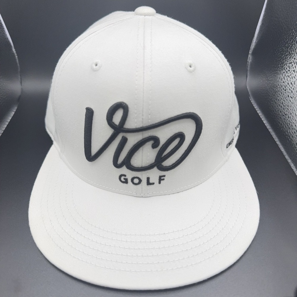 Vice Golf Snapback Hat White Black Embroidered Flat Brim Adjustable Cap